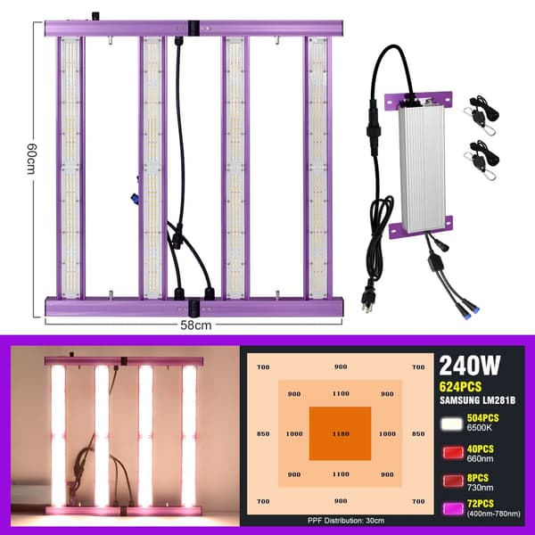 LED Växtlampa, Hög PPFD 240W/320W/480W, Dimmbar med LM281B Chip,240W