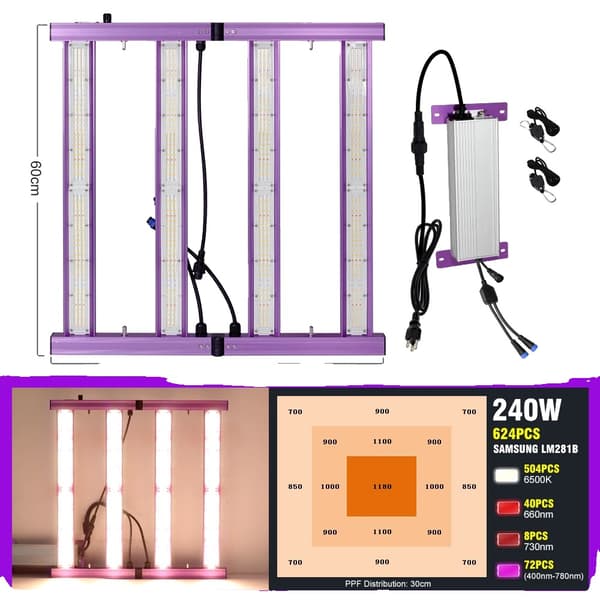 LED Vækstlys, Høj PPFD 240W/320W/480W, Dæmpbar med LM281B Chip,240W