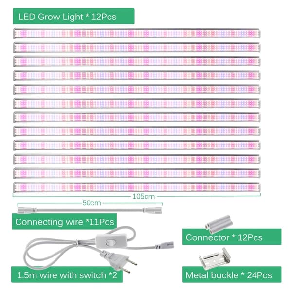 Full Spectrum LED Vækstlys Bar, 105 cm Længde, 10 eller 12 Stk Sæt,12 stk. sæt 105 cm