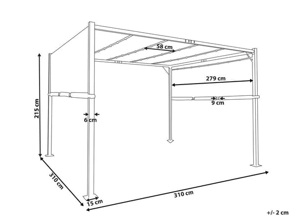 Pergola Grå Polyester Stål 310 x 310 cm Stofskærm Metalramme Solar LED Lys Havepavillon