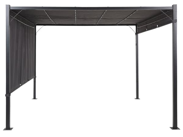 Pergola Grå Polyester Stål 310 x 310 cm Stofskærm Metalramme Solar LED Lys Havepavillon
