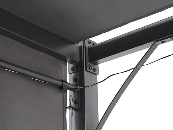 Pergola Grå Polyester Stål 310 x 310 cm Stofskærm Metalramme Solar LED Lys Havepavillon