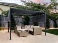 Miniatyrbillede 2 af 10: Pergola Grå Polyester Stål 310 x 310 cm Stofskærm Metalramme Solar LED Lys Havepavillon