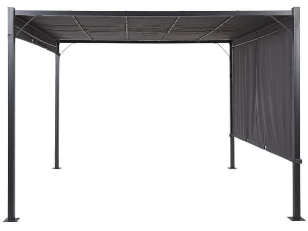 Pergola Grå Polyester Stål 310 x 310 cm Tygskärm Metallram Solar LED-lampor Trädgårdspaviljong
