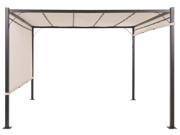 Pergola Beige Polyester Stål 310 x 310 cm Tygskärm Metallram Solar LED-lampor Trädgårdspaviljong