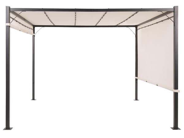 Pergola beige polyester stål 310 x 310 cm solcellebelysning LED-lys