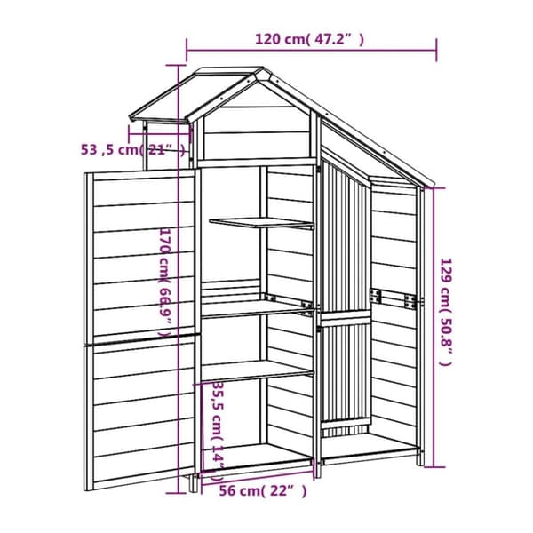 vidaXL redskabsskur 120x53,5x170 cm massivt fyrretræ mokkafarvet