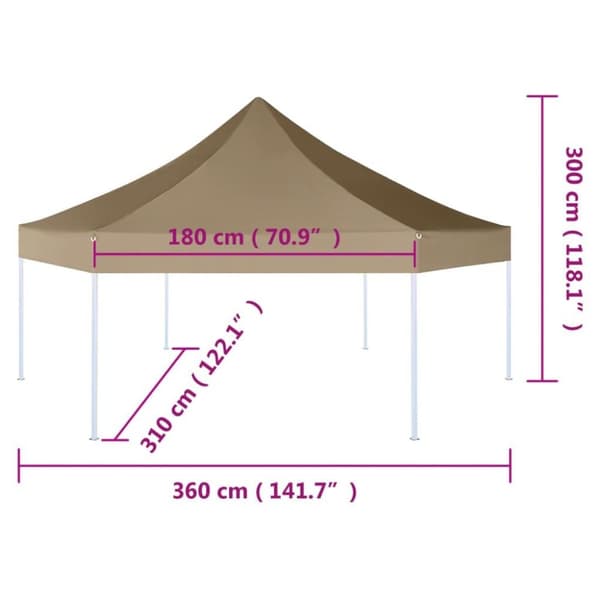 vidaXL Kuusikulmainen pop-up katos 3,6x3,1 m taupe 220 g/m²