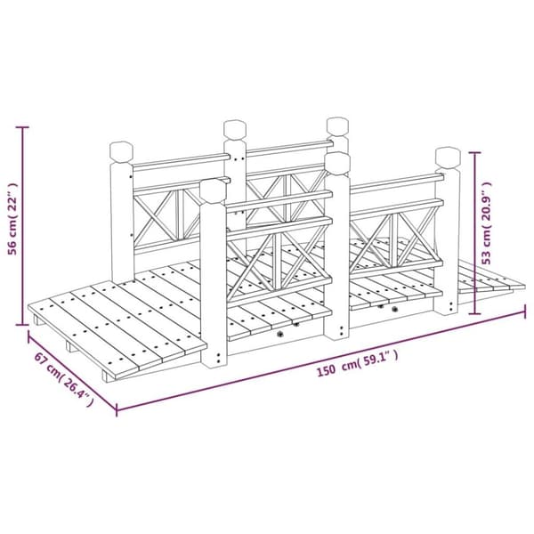 vidaXL Puutarhasilta kaiteilla 150x67x56 cm täysi kuusi
