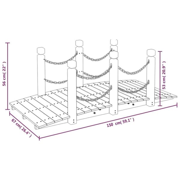 vidaXL Puutarhasilta ketjukaiteilla 150x67x56 cm täysi kuusi