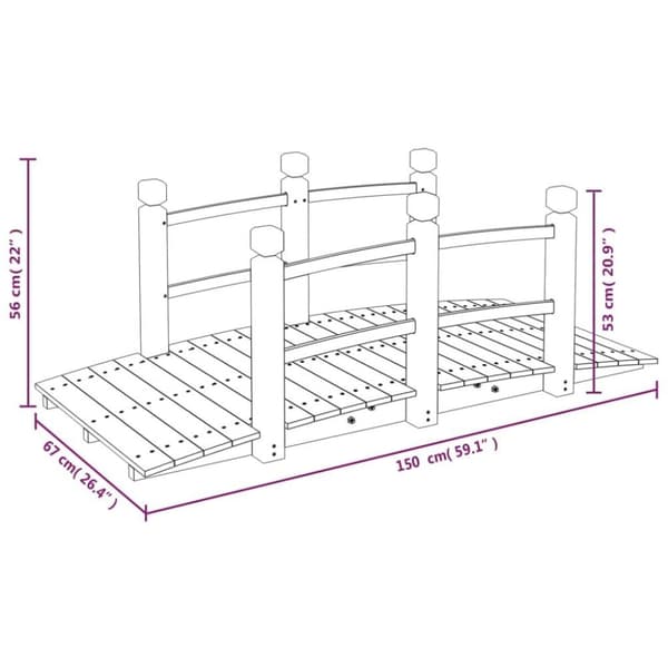 vidaXL Hagebro med rekkverk 150x67x56cm heltre gran