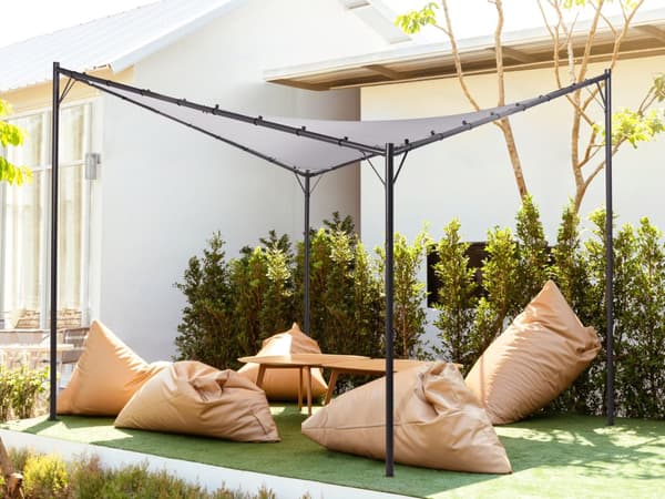Pergola Grå Polyester Stål 300 x 300 cm Tyg Skugga Metallram Trädgård Paviljong