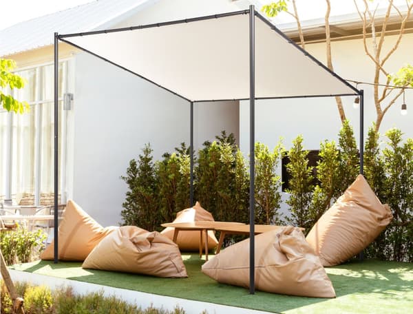 Pergola Beige Polyester Stål 282 x 294 cm Tyg Skugga Metallram Trädgård Paviljong