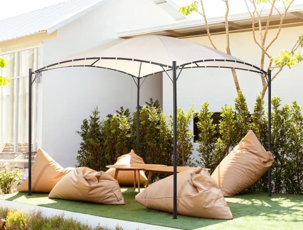Pergola Beige Polyester Stål 305 x 305 cm Tyg Skugga Metallram Trädgård Paviljong