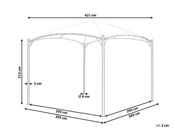 Havepavillon grå stål polyester 305 x 305 cm havepavillon stofbetræk stålramme
