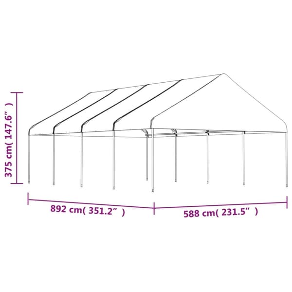 vidaXL Paviljong med tak hvit 8,92x5,88x3,75 m polyetylen
