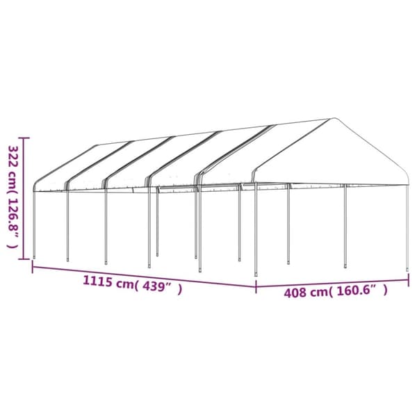 vidaXL Paviljong med tak hvit 11,15x4,08x3,22 m polyetylen