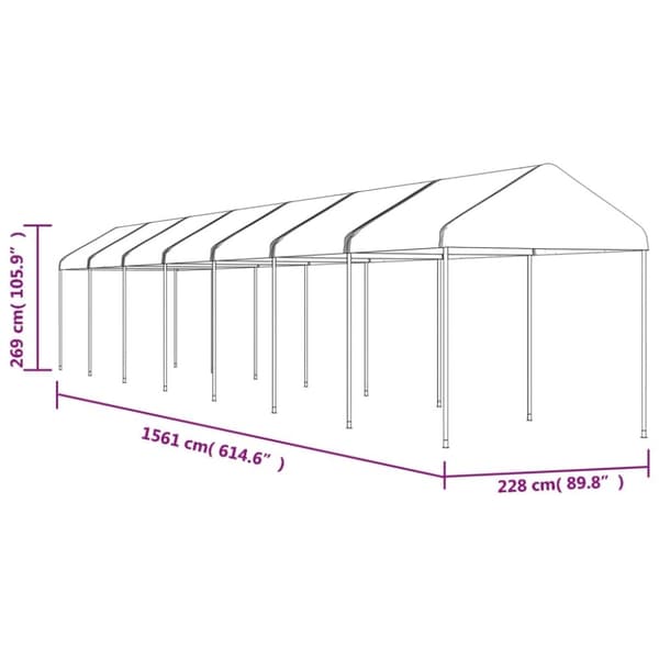 vidaXL Paviljong med tak hvit 15,61x2,28x2,69 m polyetylen