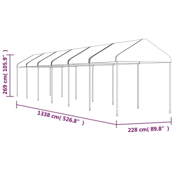 vidaXL Paviljong med tak hvit 13,38x2,28x2,69 m polyetylen