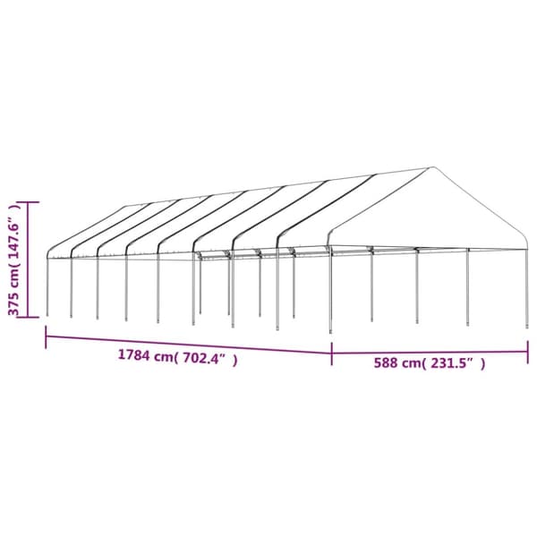 vidaXL pavillon med tag 17,84x5,88x3,75 m polyethylen hvid