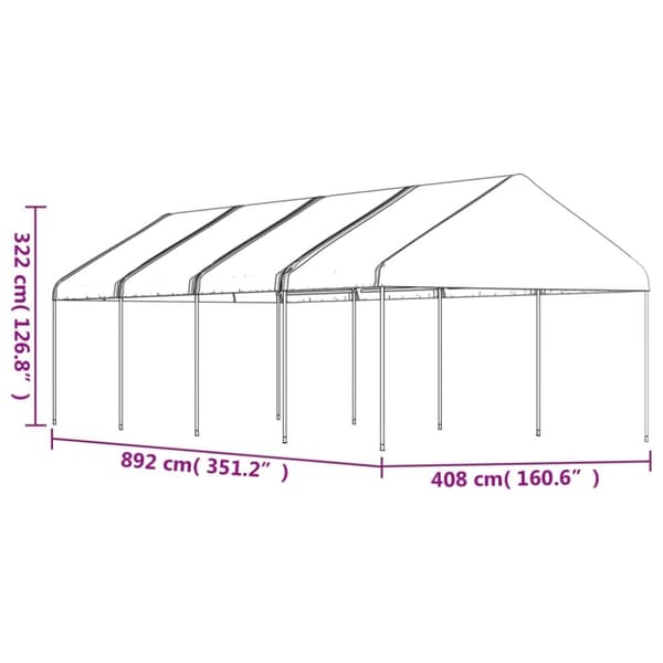 vidaXL pavillon med tag 8,92x4,08x3,22 m polyethylen hvid