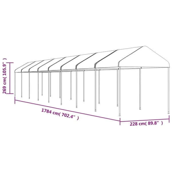 vidaXL pavillon med tag 17,84x2,28x2,69 m polyethylen hvid