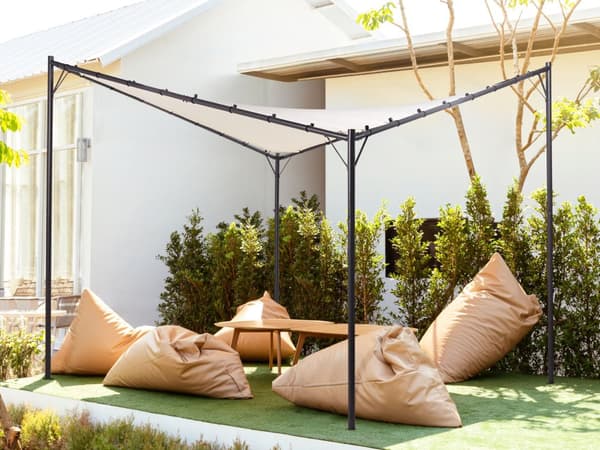 Pergola Beige Polyester Stål 300 x 300 cm Stoffskygge Metallramme Hagepaviljong