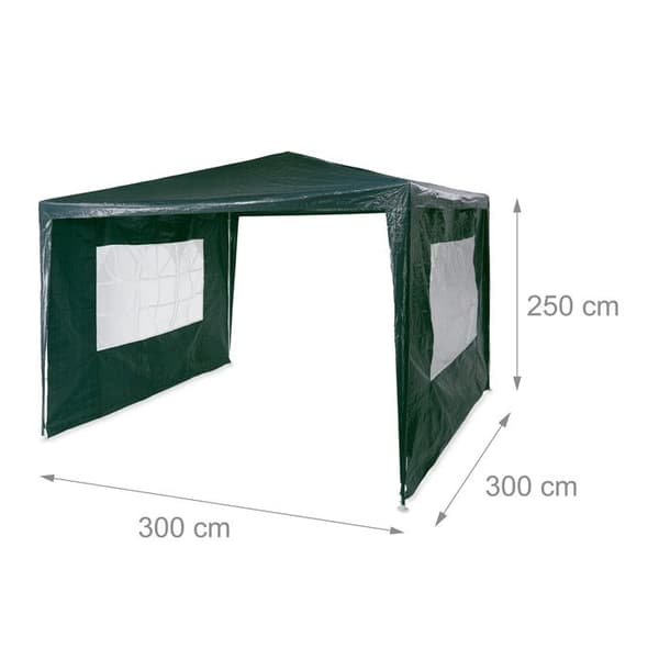 Relaxdays Tonnelle pavillon chapiteau pergola festival 3x3 m, 2 sidor fönster metall PE trädgårdstält, grön