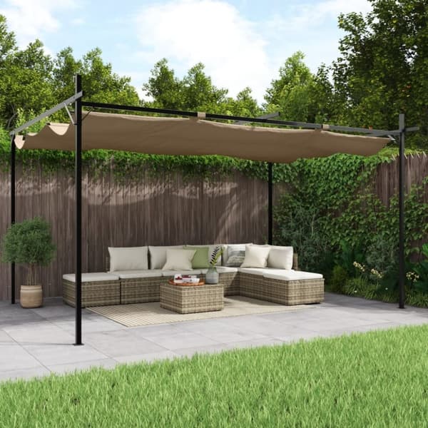 vidaXL pergola med sammenrulleligt tag 395x292x230 cm gråbrun