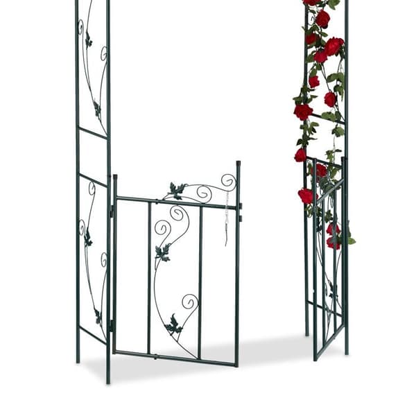 Relaxdays Rose arch-dörr, arkad, spaljéklätterväxter, metallpåle, 230 x 113,5 x 36,5 cm, mörkgrön