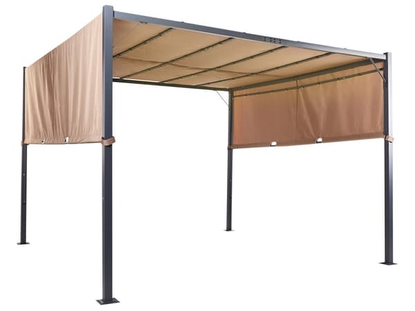 Haveoverdækning brun 310 x 215 x 310 cm stål polyester LED-lys justerbar solpanel moderne