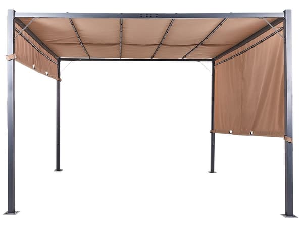 Pergola Brun Polyester Stål 310 x 310 cm Tygskugga Metallram Sol LED-lampor Trädgårdspaviljong