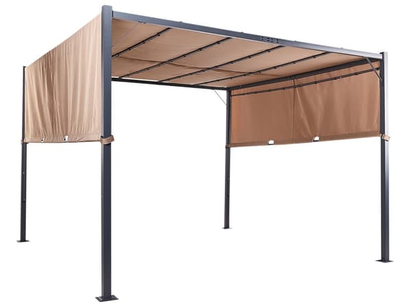 Pergola Brun Polyester Stål 310 x 310 cm Tygskugga Metallram Sol LED-lampor Trädgårdspaviljong
