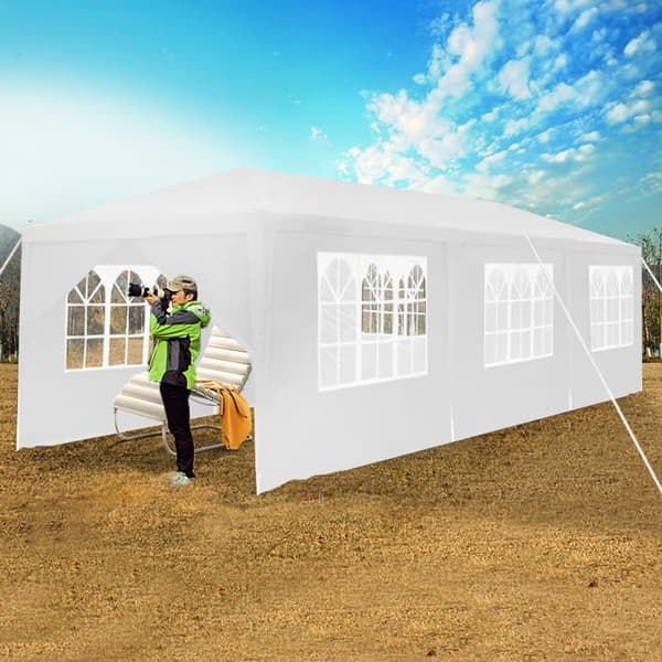 LZQ hopfällbart mottagningstält - 3 x 9 m - Sol- och UV-skydd - Vit