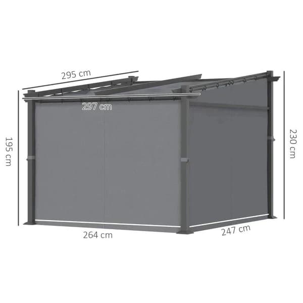 Rootz Pergola - Kiinnikkeet mukana - Jatkettava katto - Tummanharmaa - 2,97 m x 2,95 m x 2,3 m