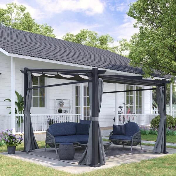 Rootz Pergola - Kiinnikkeet mukana - Jatkettava katto - Tummanharmaa - 2,97 m x 2,95 m x 2,3 m