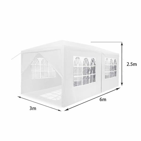 YUENFONG Vattentät Gazebo 3x6m med 6 sidoväggar Partytält för trädgård, fest, bröllop, camping - vit