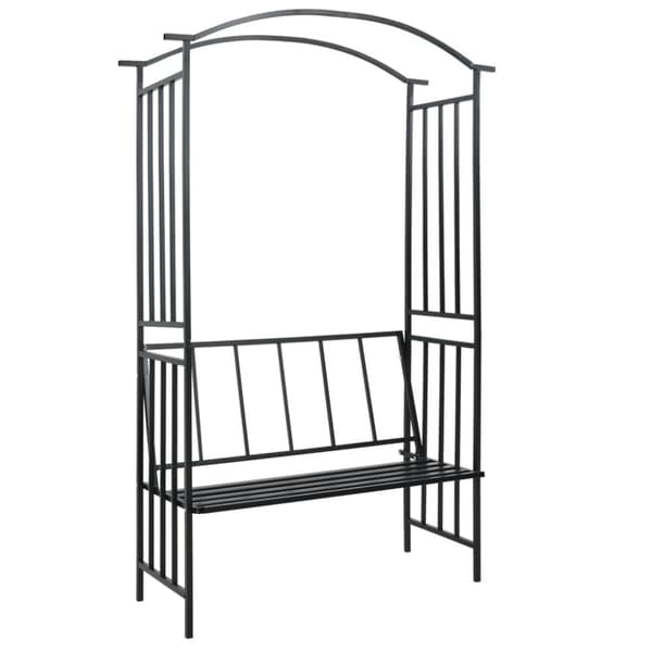 vidaXL havebue med bænk 128x50x207 cm jern sort -  Havebuer, espalierer & pergolaer