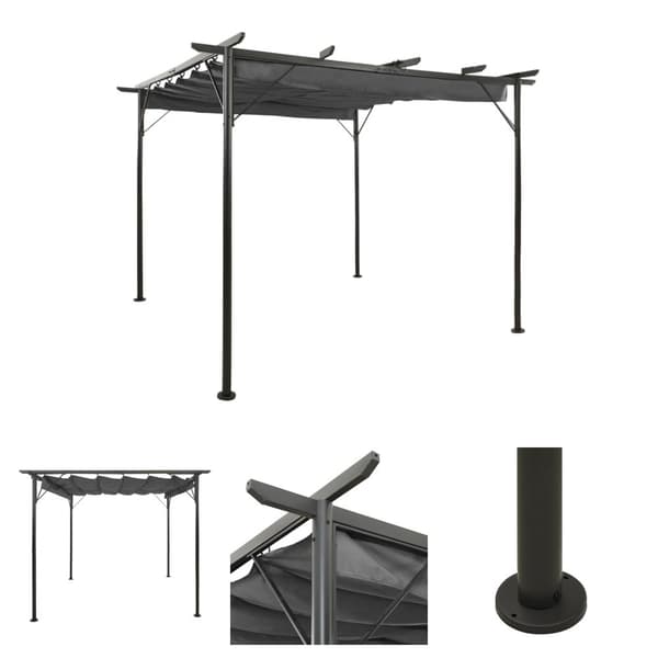 The Living Store pergola med sammenrulleligt tag 3x3 m 180 g/m² antracitgrå -  Havebuer, espalierer & pergolaer