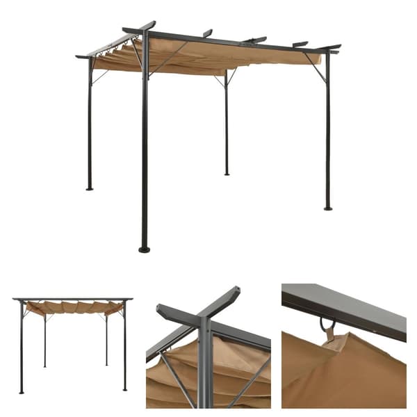The Living Store pergola med sammenrulleligt tag 3x3 m 180 g/m² stål gråbrun -  Havebuer, espalierer & pergolaer