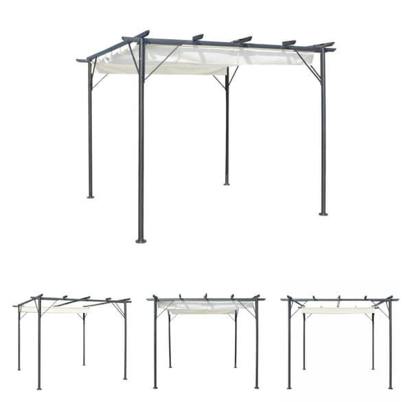 The Living Store pergola med tilbagetrækkeligt tag 3x3 m stål cremefarvet -  Havebuer, espalierer & pergolaer