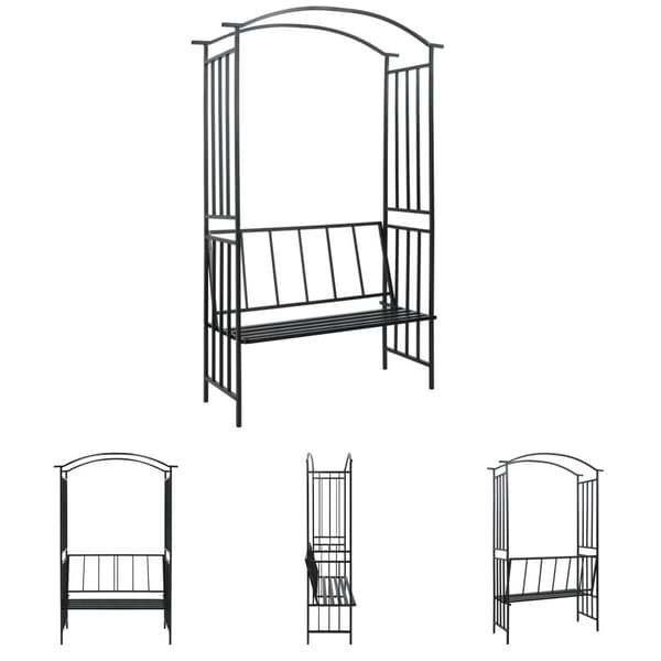 The Living Store Rosenbåge med bänk svart 128x50x207 cm järn -  Bersåer, spaljéer & pergolor