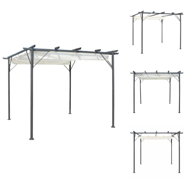 Havebuer, espalierer & pergolaer - Living pergola med tilbagetrækkeligt tag 3x3 m stål cremefarvet