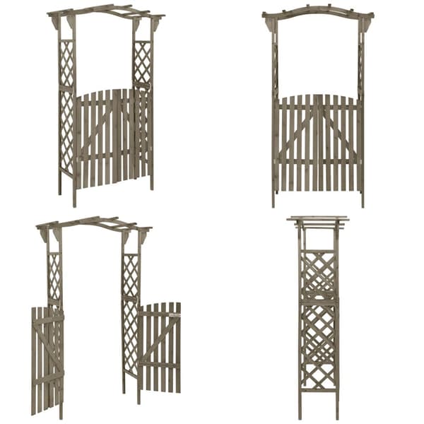 Pergola med grind 116x40x204 cm grå massivt granträ - Pergola - Trädgårdsbåge - Home & Living