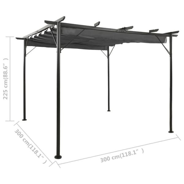 Pergola sisäänvedettävä katto antrasiitti 3x3 m teräs 180 g/m² - Pergola - Pergolat - Home & Living