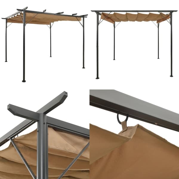 Pergola med sammenrulleligt tag 3x3 m 180 g/m² stål gråbrun - Pergola - Pergolaer - Home & Living