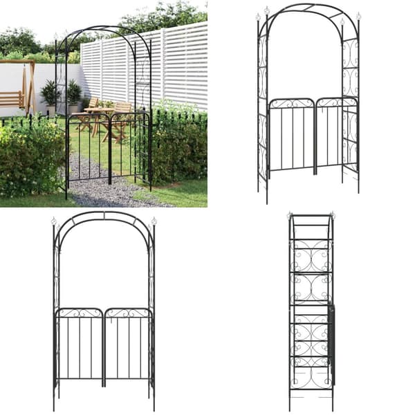 Havebue med låge 108x45x235 cm stål sort - Havebue Med Låge - Havebuer Med Låger - Home & Living