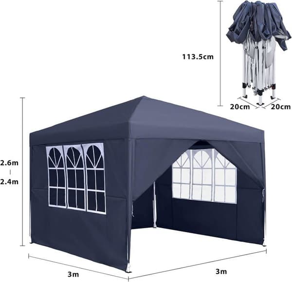 YUENFONG hopfällbart lusthus 10x10ft vattentätt partytält med 4 sidopaneler, UV-skydd och plats för