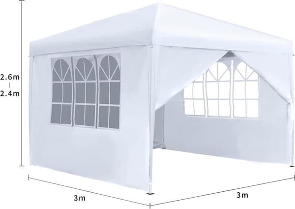 YUENFONG hopfällbart lusthus 10x10 fot vattentätt partytält med 4 sidopaneler, UV-skydd och utrymme för bakgård, vit