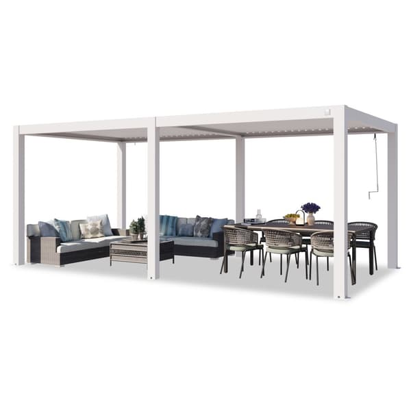PRIMEYARD Pergola 3x6 m hvide aluminiumsstolper med lameltag lavet af aluminium